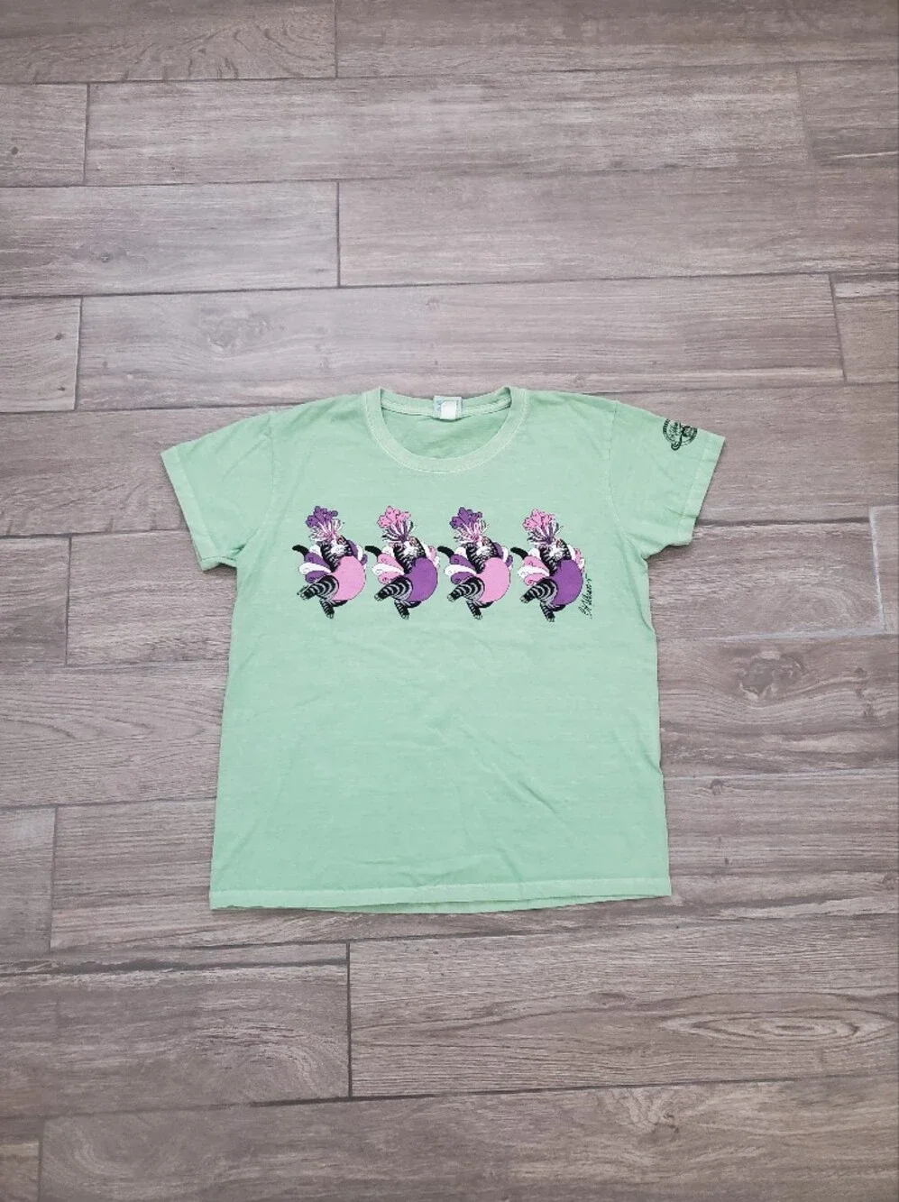 Crazy Shirts 100% cotton Kliban dancing cat graphic green purple crewneck tee S